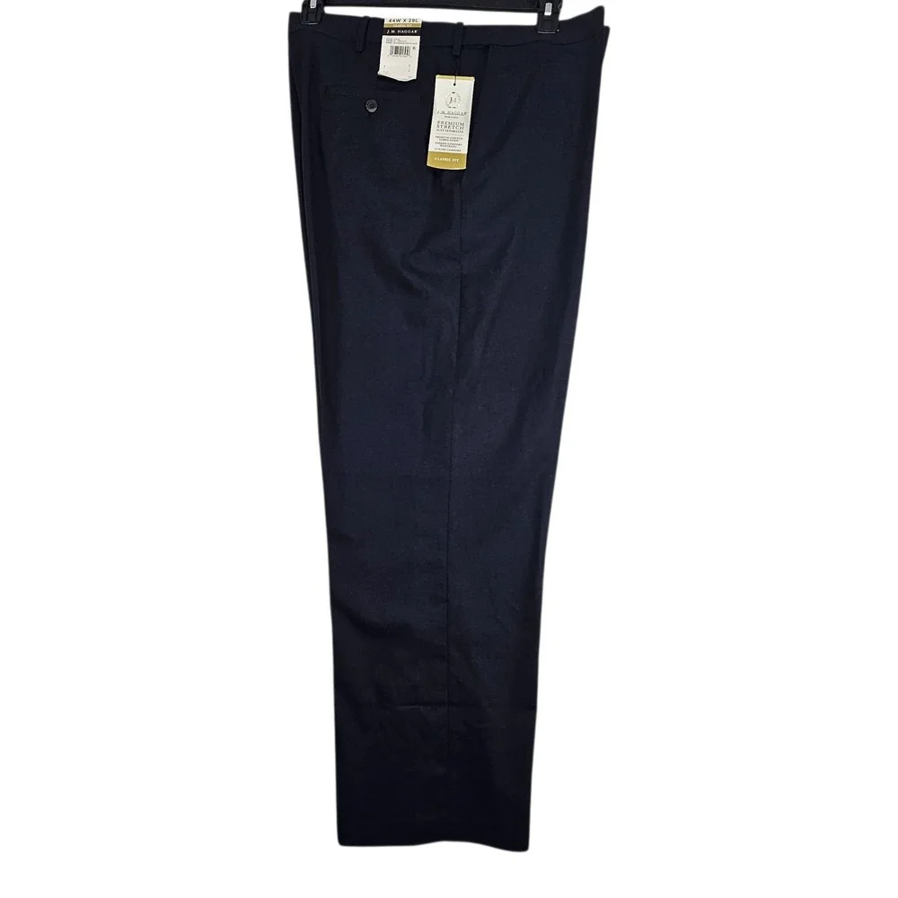 J.M. Haggar Men's Premium Stretch Classic Fit Flat Front Suit Pants 44W 29L Navy